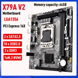 Moederborden x79a v2 computer moederbordondersteuning m.2 nvme matx 64GB lga1356 2 ddr3 8pin 24 pin stroominterface voor desktopcomputer