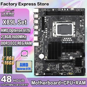 Cartes mères X89L G34 Kit de carte mère de chipset avec processeur AMD Opteron 6176 12Core et 2 * 8 Go = 16 Go DDR3 1600MHz ECC REG Memory USB 3.0