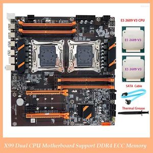 Cartes mères X99 Dual CPU Motherboard LGA2011 Noir 2XE5 2609 V3 Câble SATA Graisse Thermique