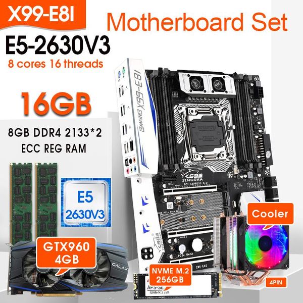 Placas base X99-E8I Combos de placa base LGA2011-3 E5 2630V3 Procesador 2 piezas 8 GB 2133 16 GB de memoria ECC con 256 GB M.2 SSD GTX960 4 GB CoolerMoth