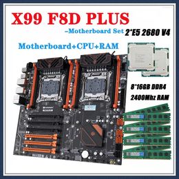 Cartes mères X99 F8D PLUS Processeur de carte mère LGA 2011-3 avec E5 2680 V4 2 Kit 8 16G 128GB DDR4 2400Mhz RAM Support de mémoire M.2 NVME