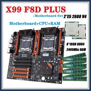 Cartes mères X99 F8D PLUS Processeur de carte mère LGA 2011-3 avec E5 2680 V4 2 Kit 8 16G 128GB DDR4 2400Mhz RAM Support de mémoire M.2 NVME