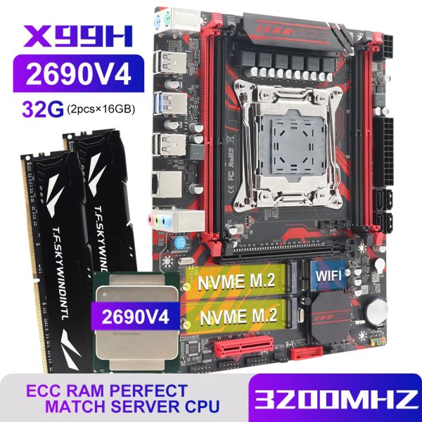 Cartes mères x99 carte mère Intel + Xeon E5 2690V4 2,6 GHz (14 cœurs / 28 threads) + 32 Go DDR4 3200MHz reg ecc nvme M.2