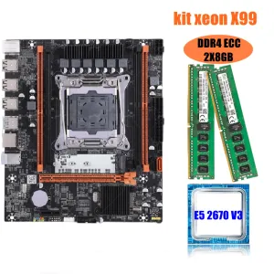 Cartes mères x99 Kit combo de carte mère set LGA 20113 Xeon E5 2670 V3 CPU DDR4 16GB (2PCS 8G) 2133MHz ECC Mémoire