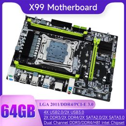 Moederborden x99 Moederbord LGA2011 Ondersteunt Intel Dual Channel DDR3/DDR4 64GB NVME M.2 SLOT E5 2678 V3V4 CPU SATA2.0/3.0 voor pc