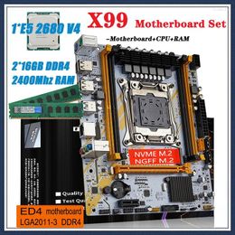 Cartes mères X99 Kit de kit de carte mère avec processeur LGA2011-3 Xeon E5 2680 V4 CPU (2 16 Go) 32 Go 2400 MHz DDR4 RECC RAM Mémoire M-ATX NVME M.2