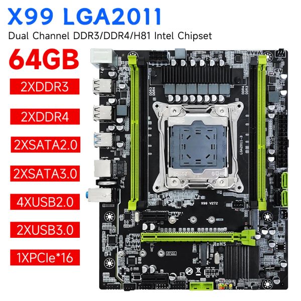 Placas de planta base X99 Kit de conjunto de placa base con Intel LGA2011 E5 2678 V3V4 CPU DDR3/DDR4 64GB Memoria Computadora Motor de placa base NVME M.2 SATA2.0/3.0