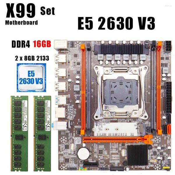 Placas base X99 Conjunto de placa base LGA 2011 3 para Intel E5 2630 V3 CPU 16GB ECC Servidor Memoria RAM M.2 Nvme Kit de placa base