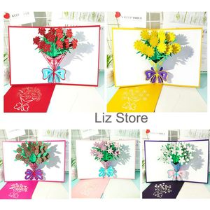 Cartes de vœux de la fête des mères 3D Pop Up Rose Carnation de Thanksgiving Cartes de voeux anniversaire de la Saint-Valentin Carte de fleurs de mariage th0887