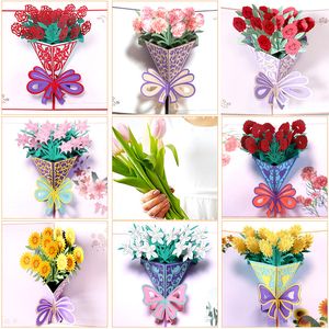 Cartes de voeux fête des mères carte postale 3D POP UP fleur merci maman joyeux anniversaire Invitation cadeaux personnalisés papier de mariage