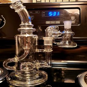 Mothers-shop Narguilés de 10 pouces de hauteur Klein bong en verre Dab Rig Oil Rigs Lunettes Recycler Fumer Pipe à eau bongs fonctionnels Joint transparent Verre de 14 mm d'épaisseur