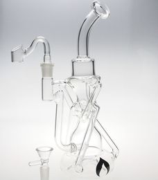 boutique en ligne le plus récent double recycleur pipe à eau en pyrex bang en verre ont une diffusion en verre Peut être placé joint de 14mm de conteneur d'huile de cire de silicone