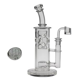 23-24cm de hauteur SAML Straight Fab Bong Hookahs avec 9 trous SOL Dab Rig Glass Flower Pipe à eau Graine de vie joint Taille 14,4 mm Base large PG3051 (FC-Fab)