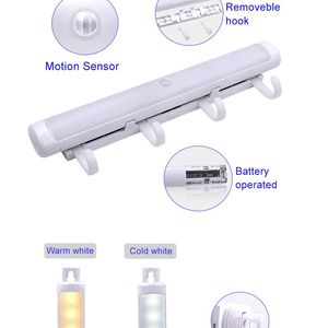 Luz LED para armario con Sensor de movimiento, blanco cálido, USB, ganchos desmontables, luz interior para pared, baño, pasillo, escalera