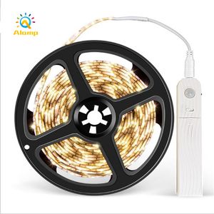 Tira de luces Led con Sensor de movimiento, cinta de lámpara con detección automática Flexible alimentada por batería de 5V, iluminación de armario 2835 SMD