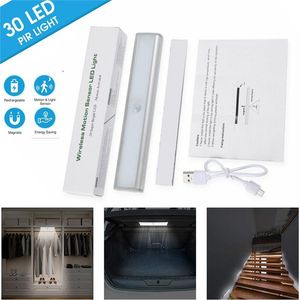 Motion Sensor LED Nachtlampje USB Oplaadbare Wireless Lamp 3 Mode Helderheid Dimbare 30 LED's Closet Kledingkast onder kastverlichting