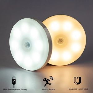 Lampe Led ronde rechargeable avec capteur de mouvement, USB, luminaire décoratif d'intérieur, idéal pour une chambre à coucher, une cuisine, des escaliers, un couloir, une garde-robe ou un placard