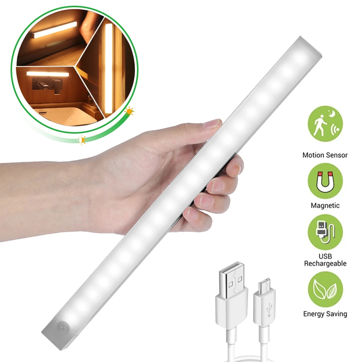 Luz con Sensor de movimiento, luz LED nocturna inalámbrica, lámpara de noche para dormitorio, decoración de habitación, cocina, armario, pasillo, Detector de luz, armario, escalera