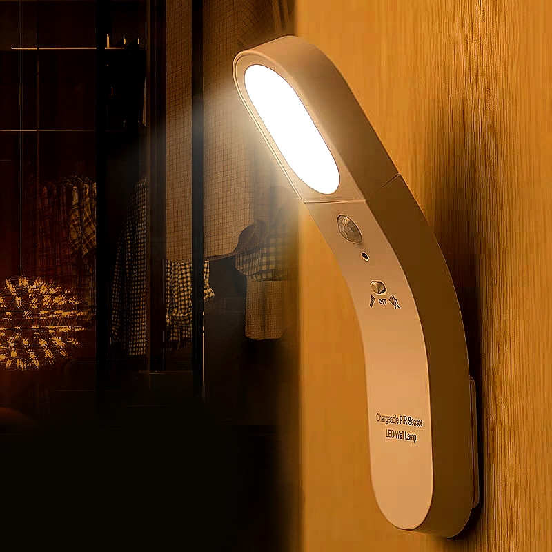 Motion Sensor Nachtlampje USB Oplaadbare roteerbare PIR-lichten met 3 modi Perfect voor Slaapkamer Badkamer Trappen Keuken Hal