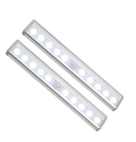 Luces nocturnas con sensor de movimiento, 10 LED, barra recargable en cualquier lugar, barra de luz LED magnética para debajo del gabinete, armario, pasillo, escalera 2140507