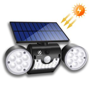 Bewegingssensor Solar Lights Outdoor Solar Wall Light met dubbele kop Spotlights 30 LED Waterdicht verstelbaar voor tuingarage