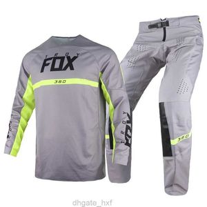 Ensemble d'équipement Combo Moto Troy Fox 2022 MERZ, maillot et pantalon de vélo pour adultes, Kits de Moto tout-terrain gris pour hommes, 360