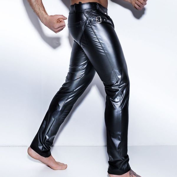 Pantalones de moto para hombre, pantalones de piel sintética negros, pantalones largos, medias ajustadas sexis y novedosas, mallas para hombre, ajustadas, nuevas