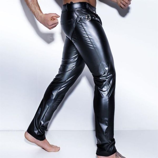 Pantalones de moto para hombre Pantalones de piel sintética negros Pantalones largos Sexy y novedoso Medias ajustadas para músculos Leggings para hombre Slim Fit NEW288C