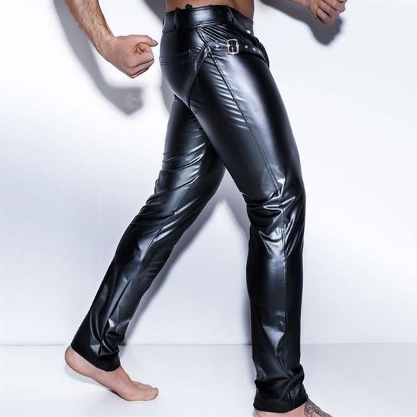 Pantalones de moto para hombre Pantalones de cuero de imitación negros Pantalones largos Sexy y novedosos Medias ajustadas para músculos Leggings para hombre Slim Fit NEW346K
