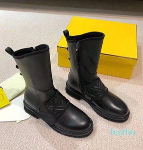 moto biker appartements demi bottines mi-mollet en cuir noir fermeture éclair latérale bout arrondi botte haute pour femmes chaussures de créateur de luxe chaussures d'usine