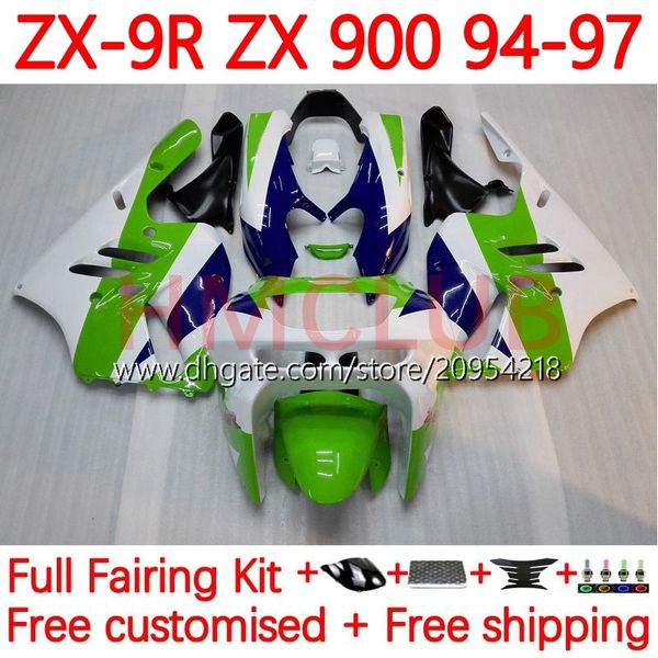 Carrosserie MOTO pour KAWASAKI NINJA ZX 9R 9 R 900 CC ZX9 R ZX900C 94-97 Corps 23No.10 ZX900 900CC ZX-9R ZX9R 94 95 96 97 ZX-900 1994 1995 1996 1997 Kit de carénage OEM blanc vert