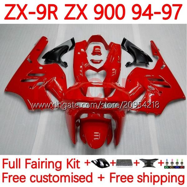 Carrosserie MOTO pour KAWASAKI NINJA ZX 9R 9 R 900 CC ZX9 R ZX900C 94-97 Corps 23No.11 ZX900 900CC ZX-9R ZX9R 94 95 96 97 ZX-900 1994 1995 1996 1997 Kit de carénage OEM rouge brillant