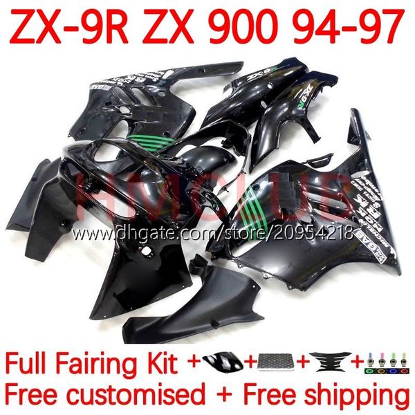 MOTO Carrocería para KAWASAKI NINJA ZX 9R 9 R 900 CC ZX9 R ZX900C 94-97 Cuerpo 23No.1 ZX900 900CC ZX-9R ZX9R 94 95 96 97 ZX-900 1994 1995 1996 1997 Kit de carenado OEM negro brillante