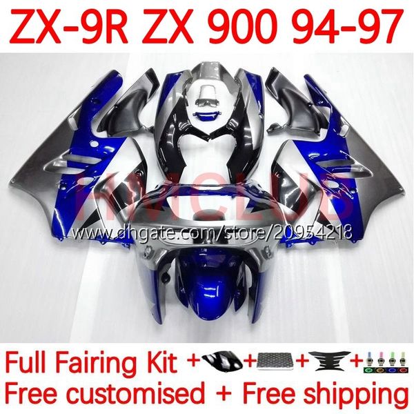 MOTO Carrosserie Pour KAWASAKI NINJA ZX 9R 9 R 900 CC ZX9 R ZX900C 94-97 Corps 23No.9 ZX900 900CC ZX-9R ZX9R 94 95 96 97 ZX-900 1994 1995 1996 1997 OEM Carénage Kit argent bleu