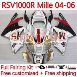 Carénages Moto Pour Aprilia RSV1000R Mille RV60 RSV-1000 RSV1000 R RR 04 05 06 Carrosserie 160No.12 RSV1000RR RSV 1000 R 1000R 1000RR 2004 2005 2006 Bodys Kit blanc doré