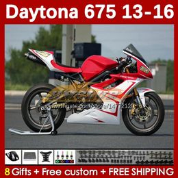 Carénages MOTO pour Daytona 675 675R 2013-2016 Carrosserie Daytona675 Bodys 166No.34 Daytona 675 R 13 14 15 16 2013 2014 2015 2016 Kit de carénage de moto OEM blanc rouge stock