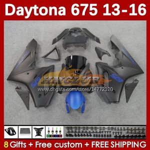 Fairings de moto pour Daytona 675 675R 2013-2016 Bodywork Daytona675 Blue Flat Blk Bodys 166No.53 Daytona 675 R 13 14 15 16 2013 2014 2015 2016 Kit de moteur OEM Motorcycle