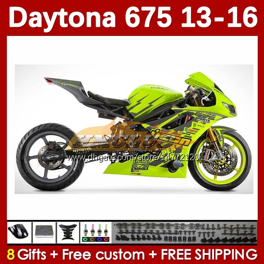 Moto Wardings para Daytona 675 675R 2013-2016 Bodywork Daytona675 Bodys 166No.47 Daytona 675 R 13 14 15 15 16 2013 2014 2015 2016 2016 Kit de carenado Green Light Blk