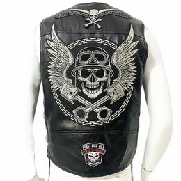 Moto Lederen Vest Patch Heren Motorfiets Sleevel Jas Biker Casual Streetwear Vest Locomotief Club Punk Veste U7Kx #