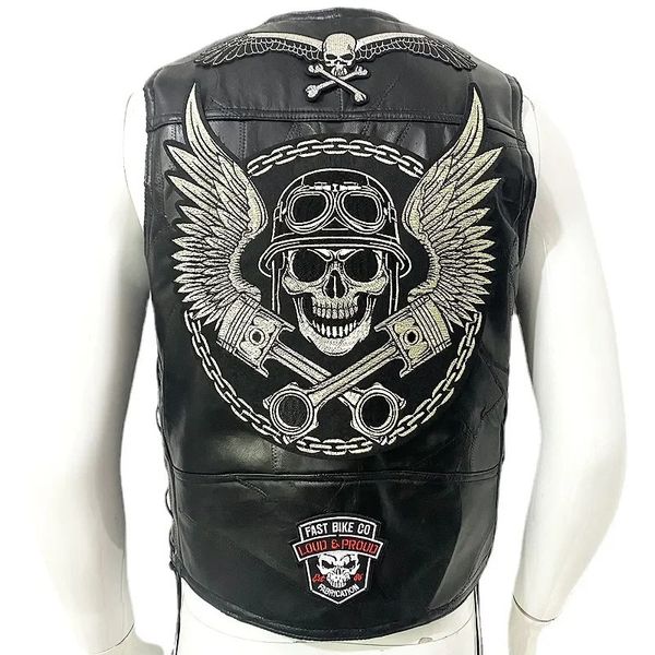 Chaleco de cuero para Moto, parche para hombre, chaqueta sin mangas para motocicleta, ropa de calle informal para motorista, chaleco locomotora para Club Punk Veste 240113