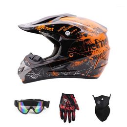 Casque de motocross DOT Fashion Youth Kids Unisex-Adult Bike Off-Road Mountain Bike Casque de moto Gants Lunettes Face Shield1286g