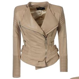 Motocycle Racing Ropa Mujeres Solapa Cremallera Chaqueta Deerskin Veet Coat Slim Pu Cuero Biker Drop Entrega Automóviles Motocicletas Sui Dhppo