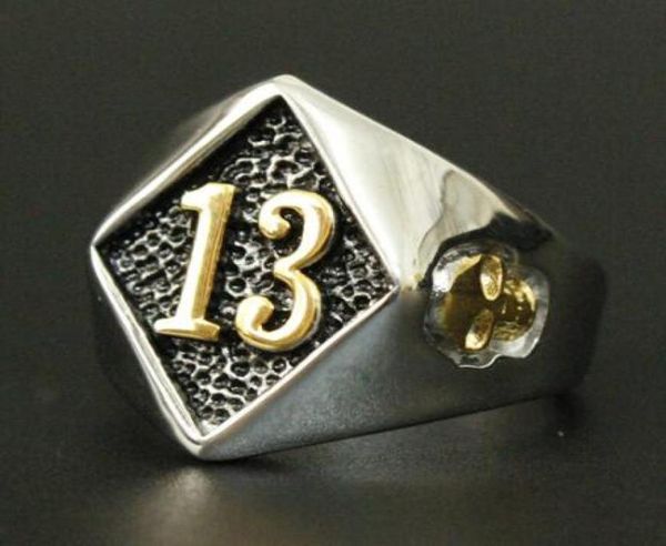 Motor Biker Lucky numéro 13 Ring 316L Men de l'acier inoxydable Boys Silver Cool Man Biker Skull Ring3985243