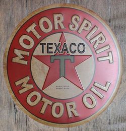 Motor Spirit Huile Texaco Round rétro en relief en étain panneau affiche mur de restaur