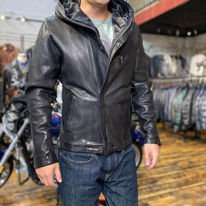 Vêtements de moto arrivée hommes véritable cuir d'agneau doux Vintage asymétrique fermeture éclair à capuche veste motard décontracté