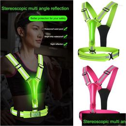 Vêtements de moto Cyclisme Gilet de sécurité réfléchissant Scooter électrique 3 modes de lumière LED rechargeable USB pour courir Jogging Pêche Drop OTB8F