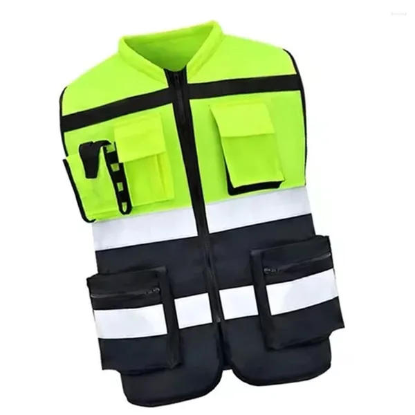 Appareils moto Green Black Safety Vest Haute visibilité Réflexion XL avec une poche ajusté pour les travailleurs de la construction Cyclists Runners