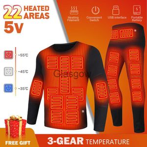 Motorcycle Apparel Heated Thermal Underwear Sets Skiing Heating Jacket USB Electric Men Winter Warm Heating Clothing Fleece Autumn Top Pants x0803