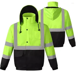 Vêtements de moto Vestes de bombardier de construction haute visibilité imperméables avec poches et fermeture éclair réfléchissantes manteau de pluie de sécurité d'hiver