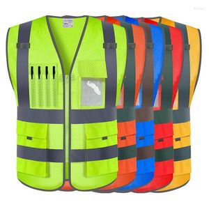 Motorfietskleding HI Vis Reflecterend Vest Zipper Front Summer Mesh Safety with Strips Construction Workwear